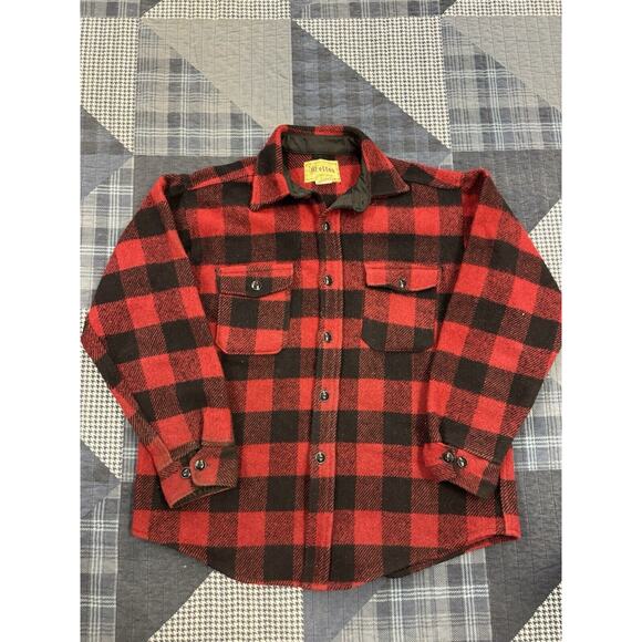 Vintage‎ 50s 60s XL Melton Wintermaster Plaid 100% Wool Flannel Hunting Shirt - Picture 1 of 11